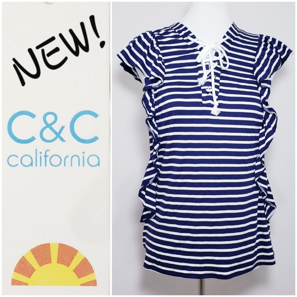 C&C CALIFORNIA NWT! blue/white striped short sleeve top 🤍Size Medium